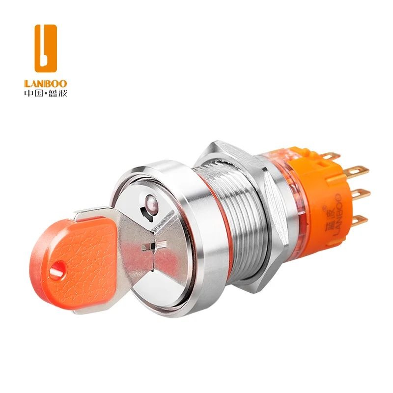 LB22Y5 22 mm illuminated key lock metal push button switch with LED (2-speed holding type)