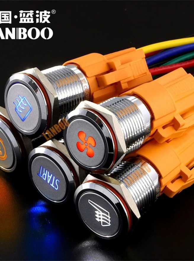 LANBOO Customized Logo Symbol Reset or Self-locking Metal Push Button Switch with Light
